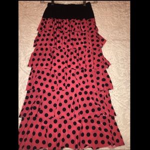 Polka Dot Ruffle Maxi Skirt